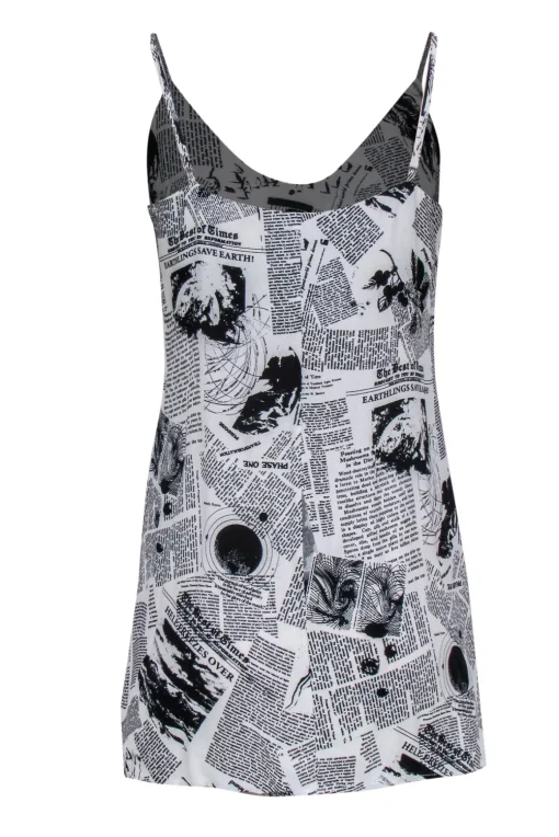 Reformation - Black & White Newspaper Print Mini Slip Dress Sz S