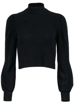 Reformation - Black Puff Sleeve Cropped Mock Neck Sweater Sz M