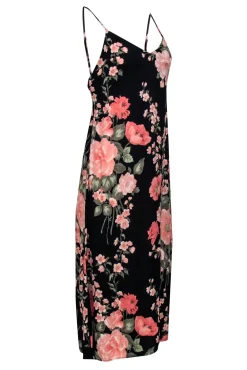 Reformation - Black w/ Pink Floral Print Tie-Back Midi Dress Sz 6