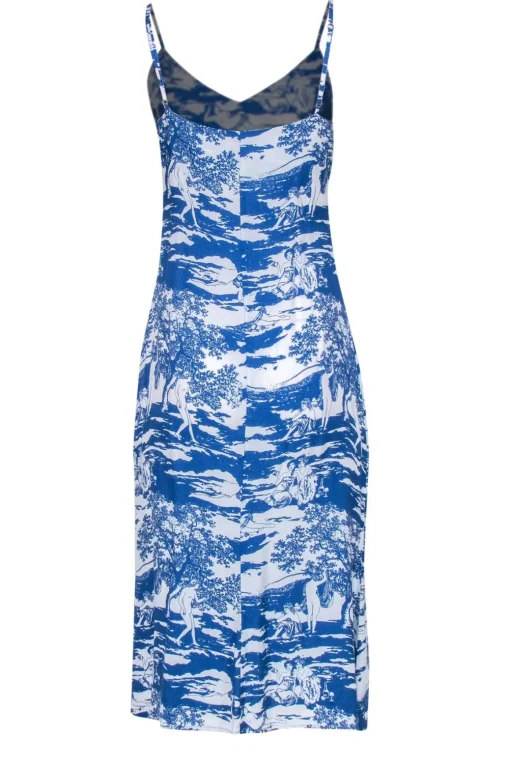 Reformation - Blue & White Scenic Women Print Sleeveless Slip Dress w/ Slit Sz 4