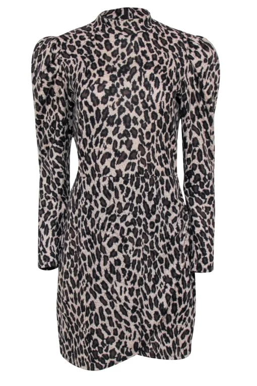 Reformation - Brown & Black Leopard Print Long Sleeve Wrap Skirt Dress Sz L