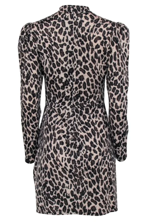 Reformation - Brown & Black Leopard Print Long Sleeve Wrap Skirt Dress Sz L