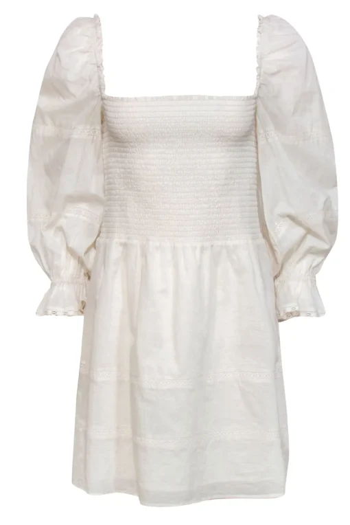 Reformation - Cream Puff Sleeve Fit & Flare Dress w/ Lace Trim Sz 8