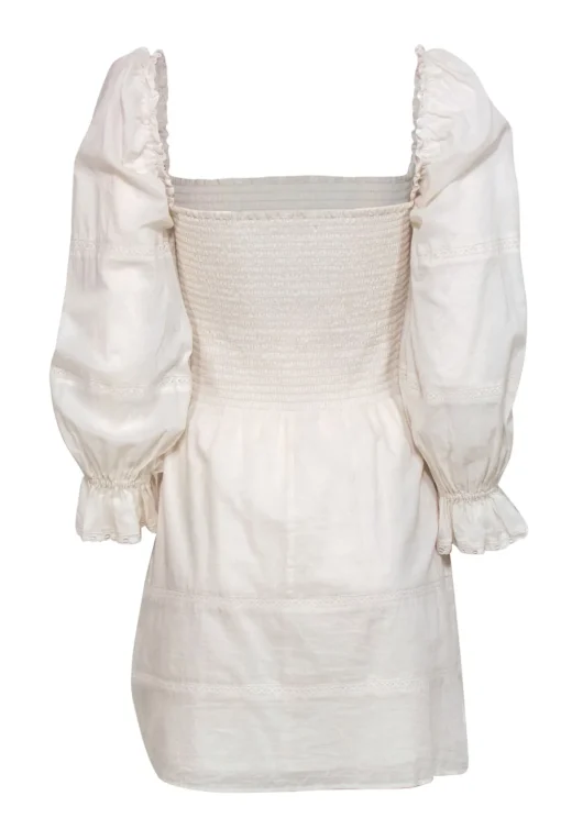 Reformation - Cream Puff Sleeve Fit & Flare Dress w/ Lace Trim Sz 8