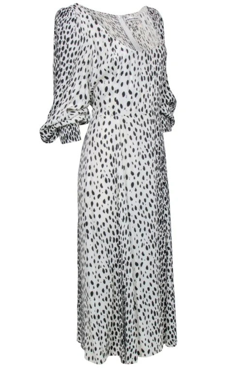 Reformation - Cream w/ Black Spotted Print Long Sleeve Maxi Dress Sz 12