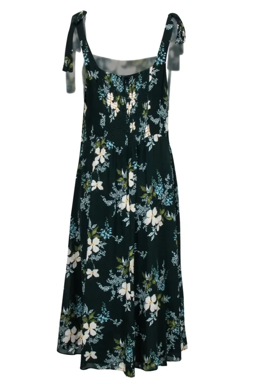 Reformation - Green Floral Print Tie Strap Midi Dress Sz 14