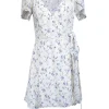 Reformation - Ivory & Blue Floral Print Wrap Dress Sz S