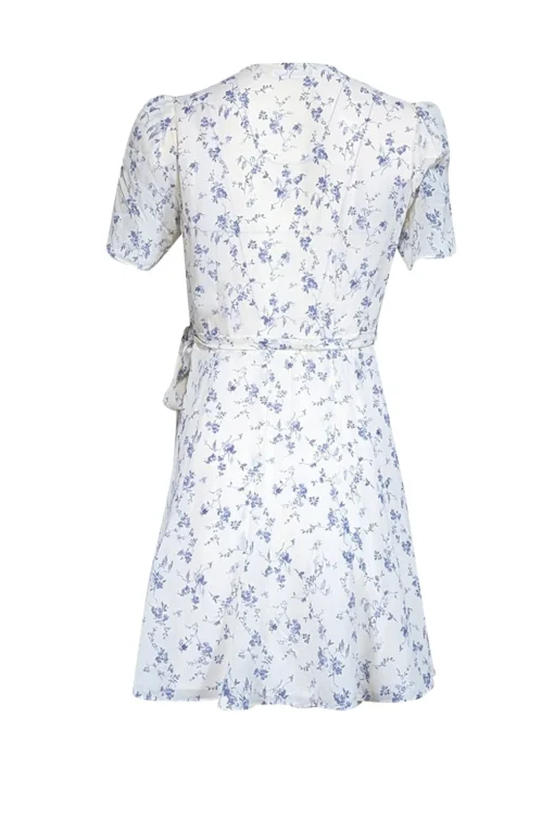 Reformation - Ivory & Blue Floral Print Wrap Dress Sz S