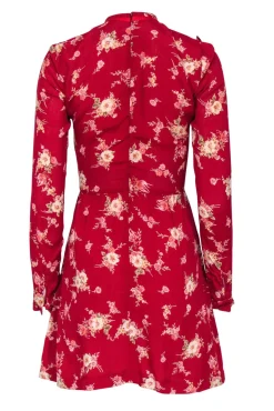 Reformation - Red Floral High Neck Mini Dress w/ Ruffle Trim Sz 0