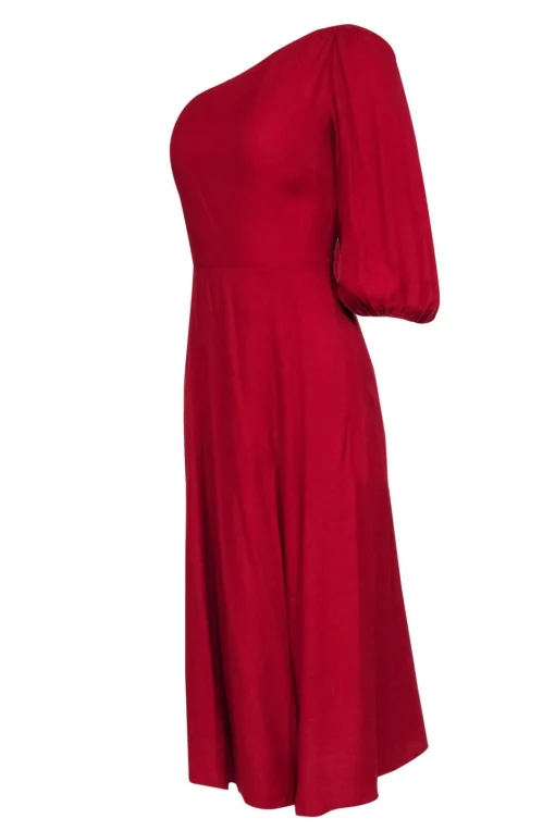 Reformation - Red One Shoulder Maxi Dress w/ Puffed Sleeve Sz 2