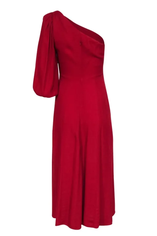 Reformation - Red One Shoulder Maxi Dress w/ Puffed Sleeve Sz 2