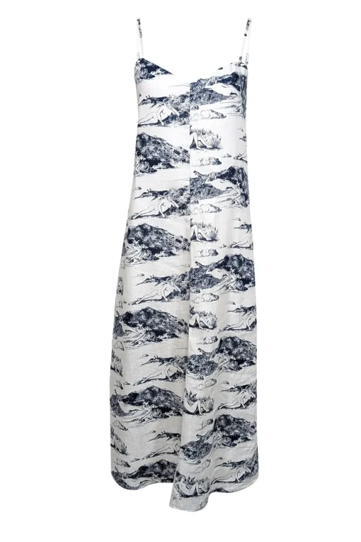 Reformation - White & Blue Toile Print Linen Midi Dress Sz XS