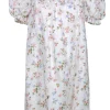 Reformation - White Floral Print Linen "Carsen" Puff Sleeve Shift Dress Sz L