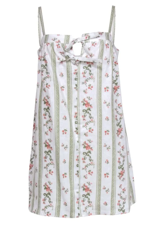Reformation - White, Pink & Green Striped & Floral Print “Winifred” Linen Shift Dress Sz 8