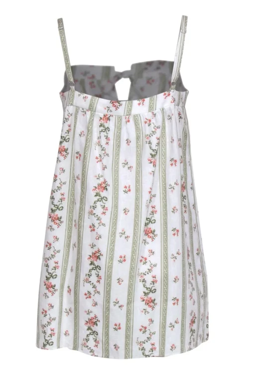Reformation - White, Pink & Green Striped & Floral Print “Winifred” Linen Shift Dress Sz 8