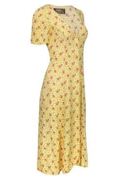 Reformation - Yellow Floral Print Short Sleeve Midi Dress Sz 0