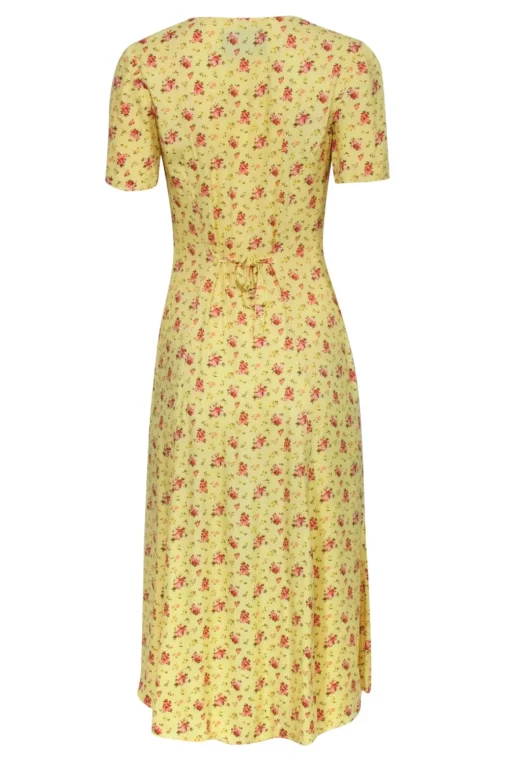 Reformation - Yellow Floral Print Short Sleeve Midi Dress Sz 0