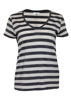 Reiss - Beige & Black Striped Shirt w/ Metallic Threading Sz XS