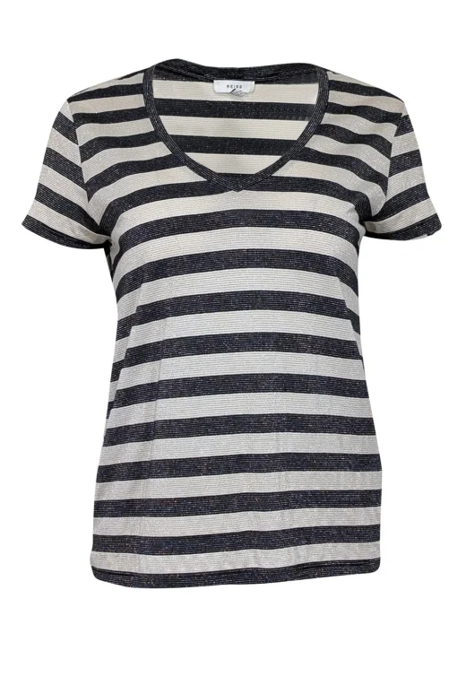 Reiss - Beige & Black Striped Shirt w/ Metallic Threading Sz XS