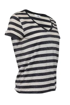Reiss - Beige & Black Striped Shirt w/ Metallic Threading Sz XS