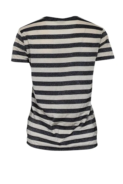 Reiss - Beige & Black Striped Shirt w/ Metallic Threading Sz XS