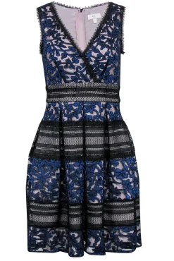 Reiss - Black & Blue Lace Fit & Flare Dress Sz 2