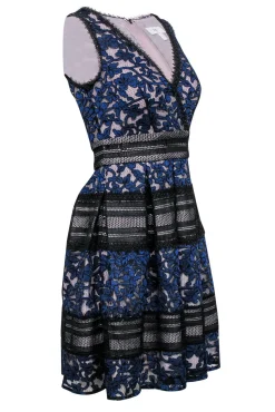 Reiss - Black & Blue Lace Fit & Flare Dress Sz 2