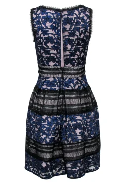 Reiss - Black & Blue Lace Fit & Flare Dress Sz 2