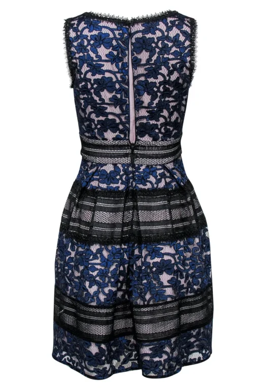 Reiss - Black & Blue Lace Fit & Flare Dress Sz 2