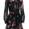 Reiss - Black Floral Print Mini Dress w/ Crochet Embellishment Sz 4