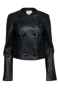 Reiss - Black Paneled Leather Jacket Sz 8