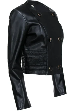 Reiss - Black Paneled Leather Jacket Sz 8