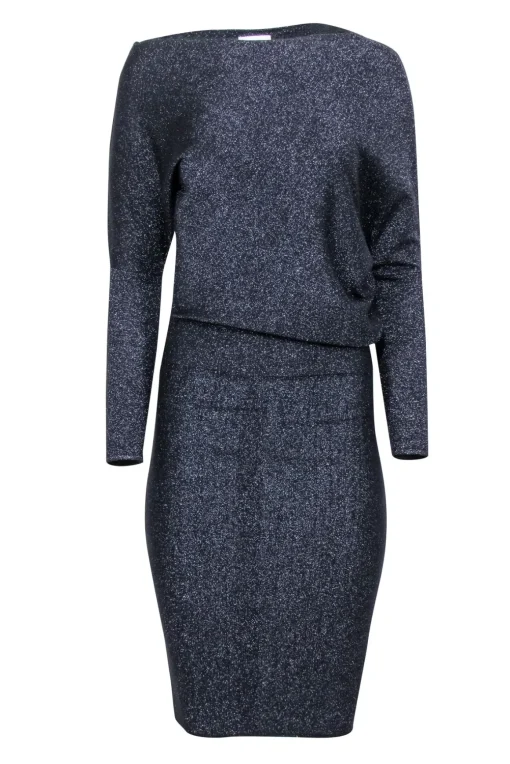 Reiss - Black Sparkly Dress w/ Asymmetric Neckline Sz XS