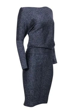 Reiss - Black Sparkly Dress w/ Asymmetric Neckline Sz XS