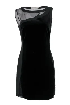 Reiss - Black Velvet Sheath Dress w/ Mesh Sz 6