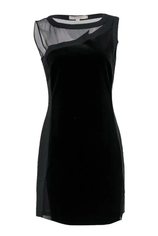 Reiss - Black Velvet Sheath Dress w/ Mesh Sz 6