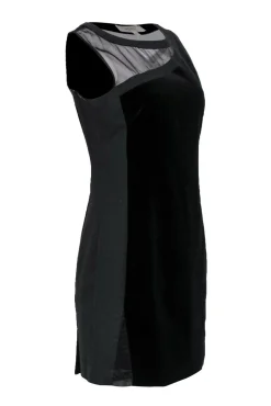 Reiss - Black Velvet Sheath Dress w/ Mesh Sz 6