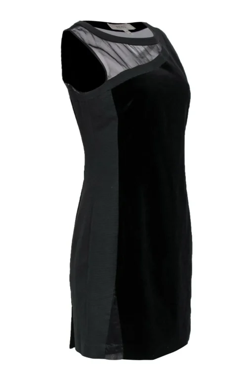 Reiss - Black Velvet Sheath Dress w/ Mesh Sz 6