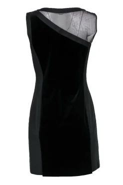 Reiss - Black Velvet Sheath Dress w/ Mesh Sz 6