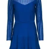 Reiss - Blue Mock Neck Ribbed Fit & Flare Dress w/ Flounce Hem Sz S