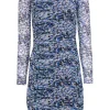 Reiss - Blue, White & Green Perforated Mesh Ruched Bodycon Dress Sz 2