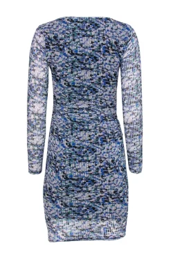 Reiss - Blue, White & Green Perforated Mesh Ruched Bodycon Dress Sz 2