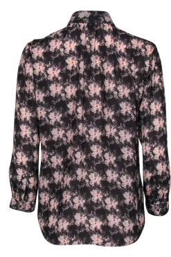 Reiss - Dark Gray & Pink Floral Collared Blouse Sz 6