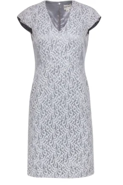 Reiss - Light Grey Lace Sheath Dress w/ Polka Dot Lace Paneling Sz 4