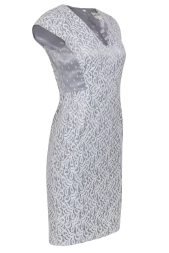 Reiss - Light Grey Lace Sheath Dress w/ Polka Dot Lace Paneling Sz 4