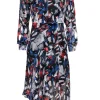 Reiss - Red, White & Blue Floral Print Sheer Long Sleeve Dress Sz XS