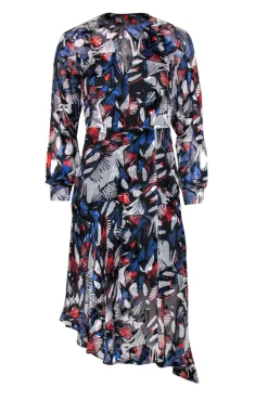 Reiss - Red, White & Blue Floral Print Sheer Long Sleeve Dress Sz XS