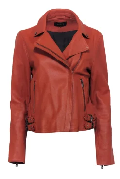 Reiss - Tan Pebbled Lamb Leather Moto Jacket Sz 8