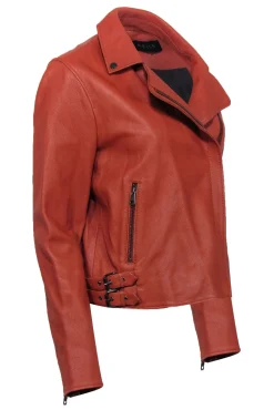 Reiss - Tan Pebbled Lamb Leather Moto Jacket Sz 8