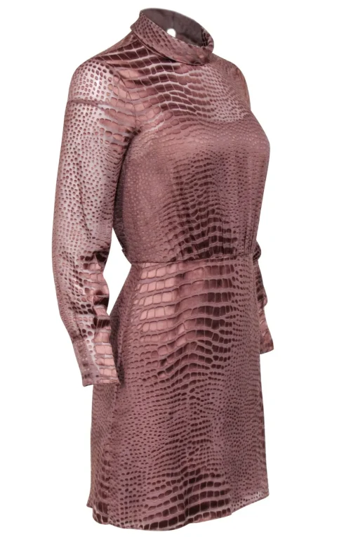 Reiss - Tan Velvet Burnout Mock Neck Long Sleeve Dress Sz 0